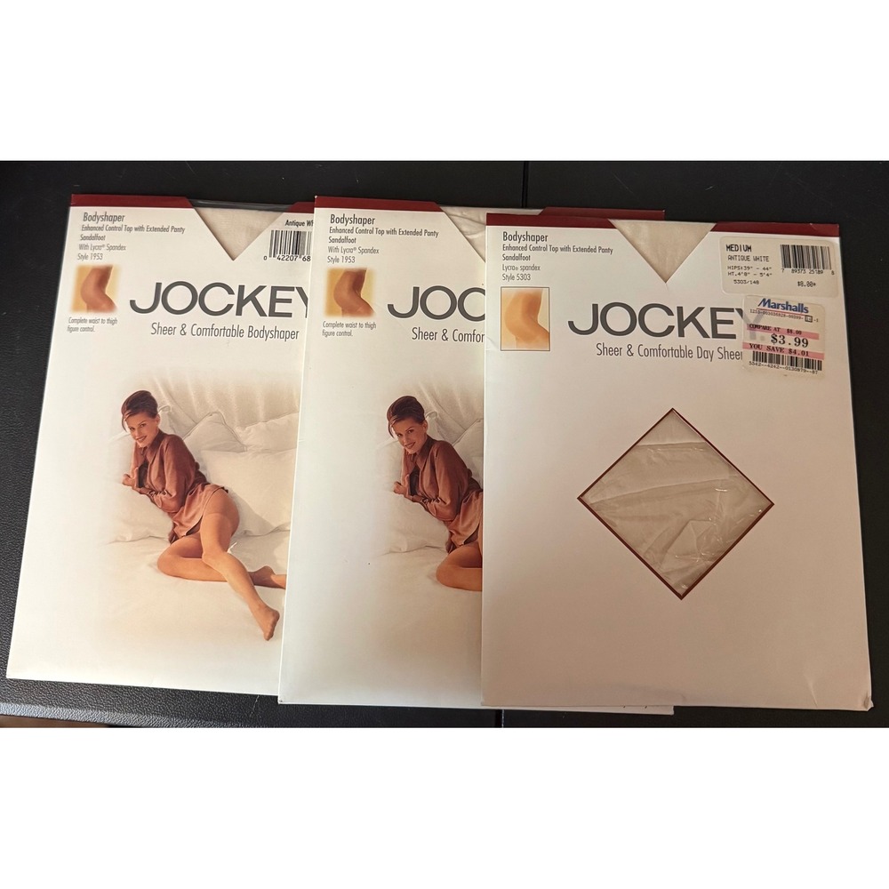 Jockey Medium Bodyshaper Antique White Sheer Control Top Pantyhose 3 Pack NEW